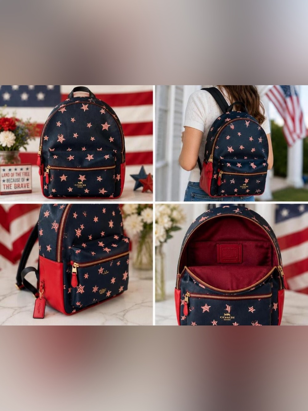 Coach Star-Print Mini Backpack - Black with Red Accents - Picture 9 of 16